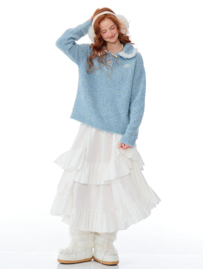 Soft Thick Furry Loose Polo Doll Collar Sweater ZIZ0188