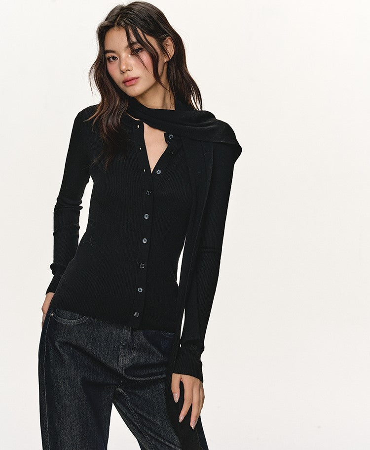 Scarf Slim-fit Long-sleeved Knitted Cardigan ANA0099