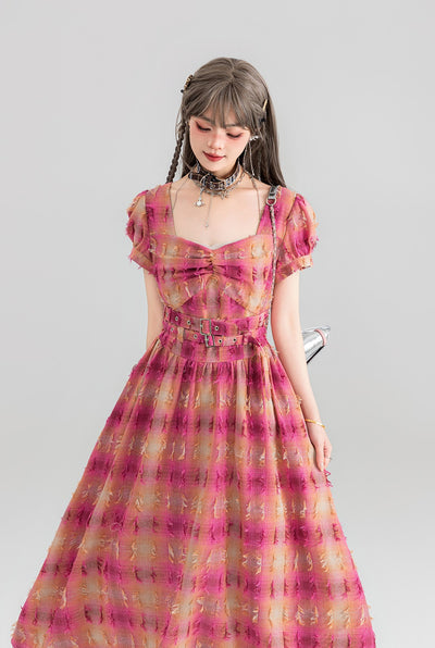 Flying Yarn-dyed Plaid Mid-length Dress KEI0066