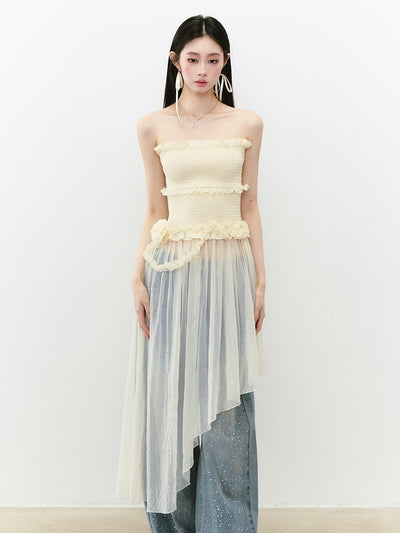 Irregular Lace Tube Top Dress VIA0272