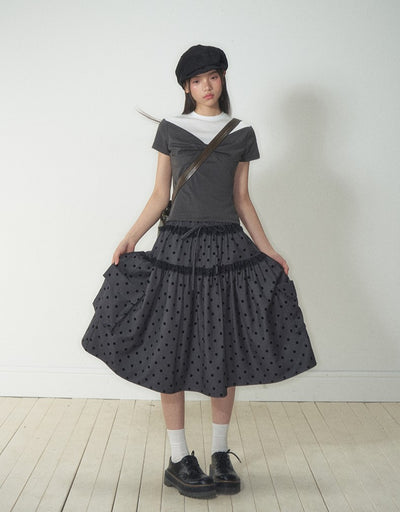 Gray Polka Dot Pocket Midi Skirt SOO0013