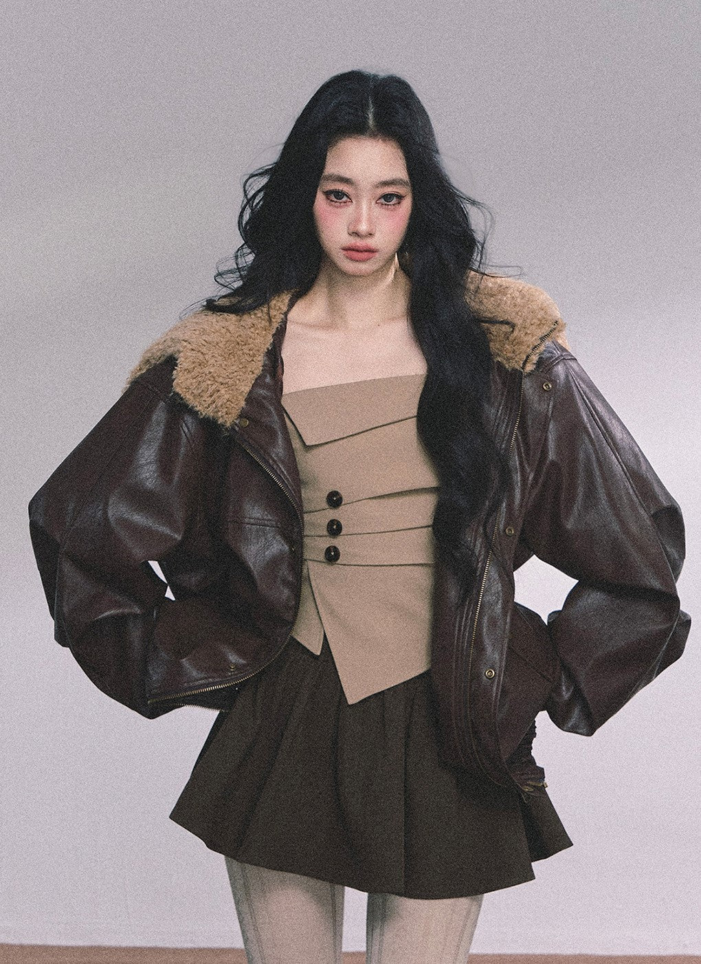 American Navy Collar Leather Jacket DIA0615