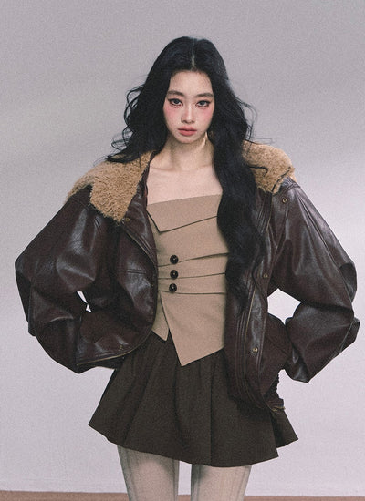 American Navy Collar Leather Jacket DIA0615