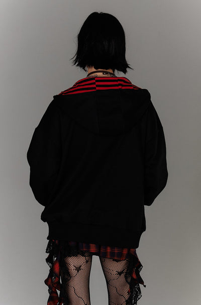 Fake Two-piece Striped Hooded Sweatshirt KIN0143