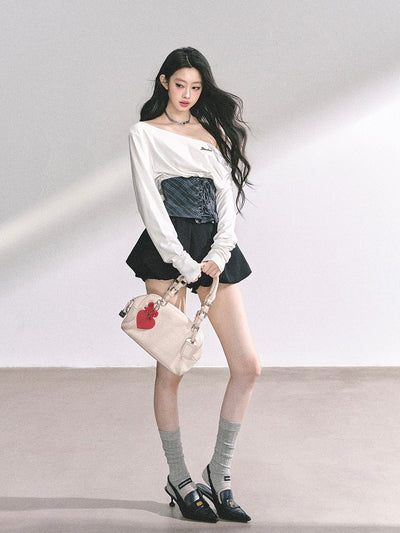 Oblique Shoulder Loose T-shirt DIA0544