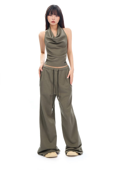 Halter Neck Backless Slim Top/Wide-leg Casual Sweatpants APE0309