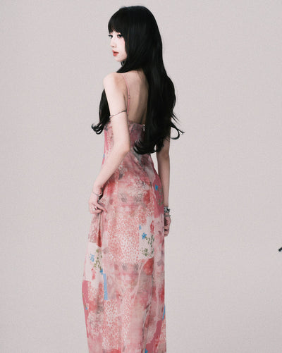 Flower V-neck Printed Suspender Dress LUL0147