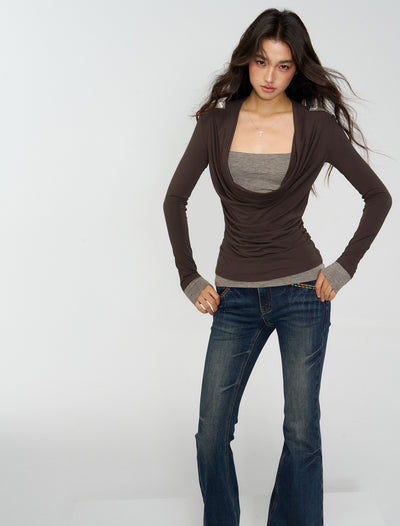 Draped Collar Layering Base T-shirt 4MU0162