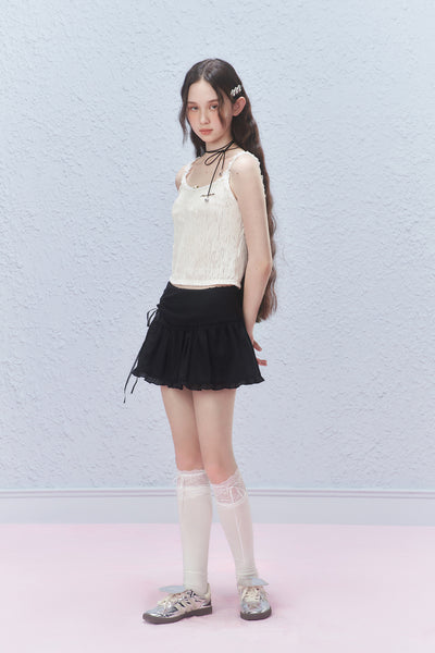 Lace Hem Ribbon Short Skirt AYF0029