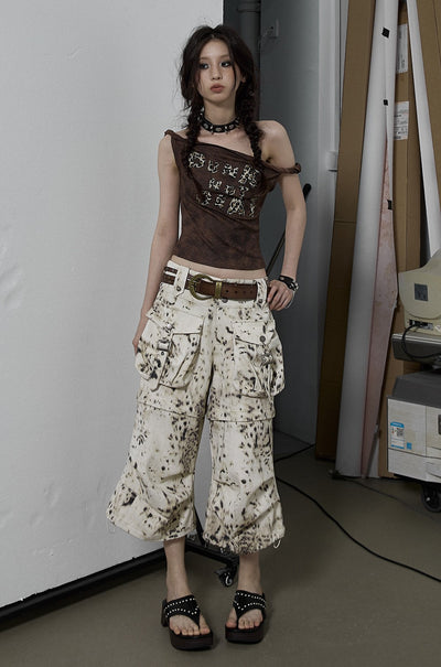 Wasteland Style Loose Leopard Print Two-wear Cropped Pants NOR0079