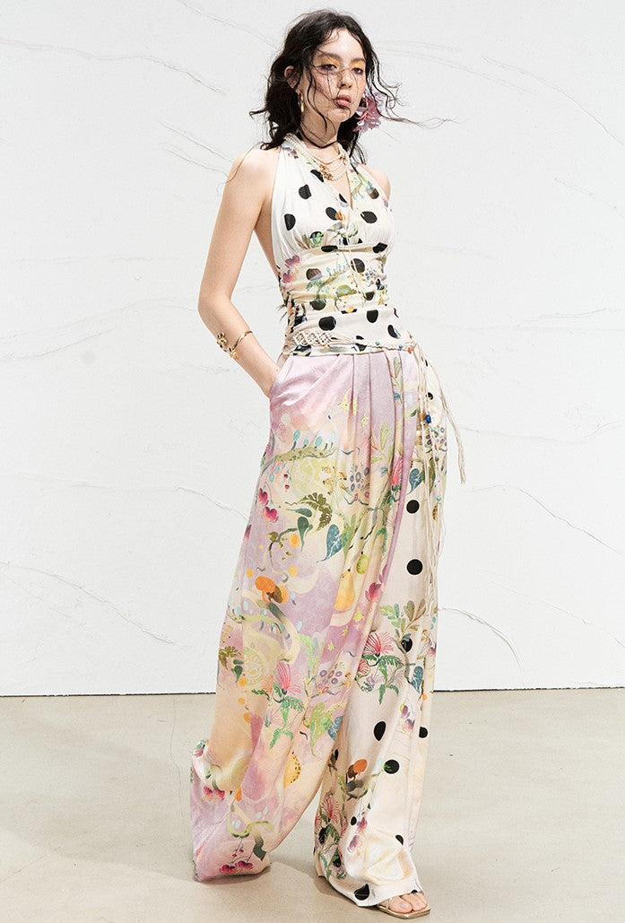 Flower Fruit Polka Dot Halter Neck Top OFA0260