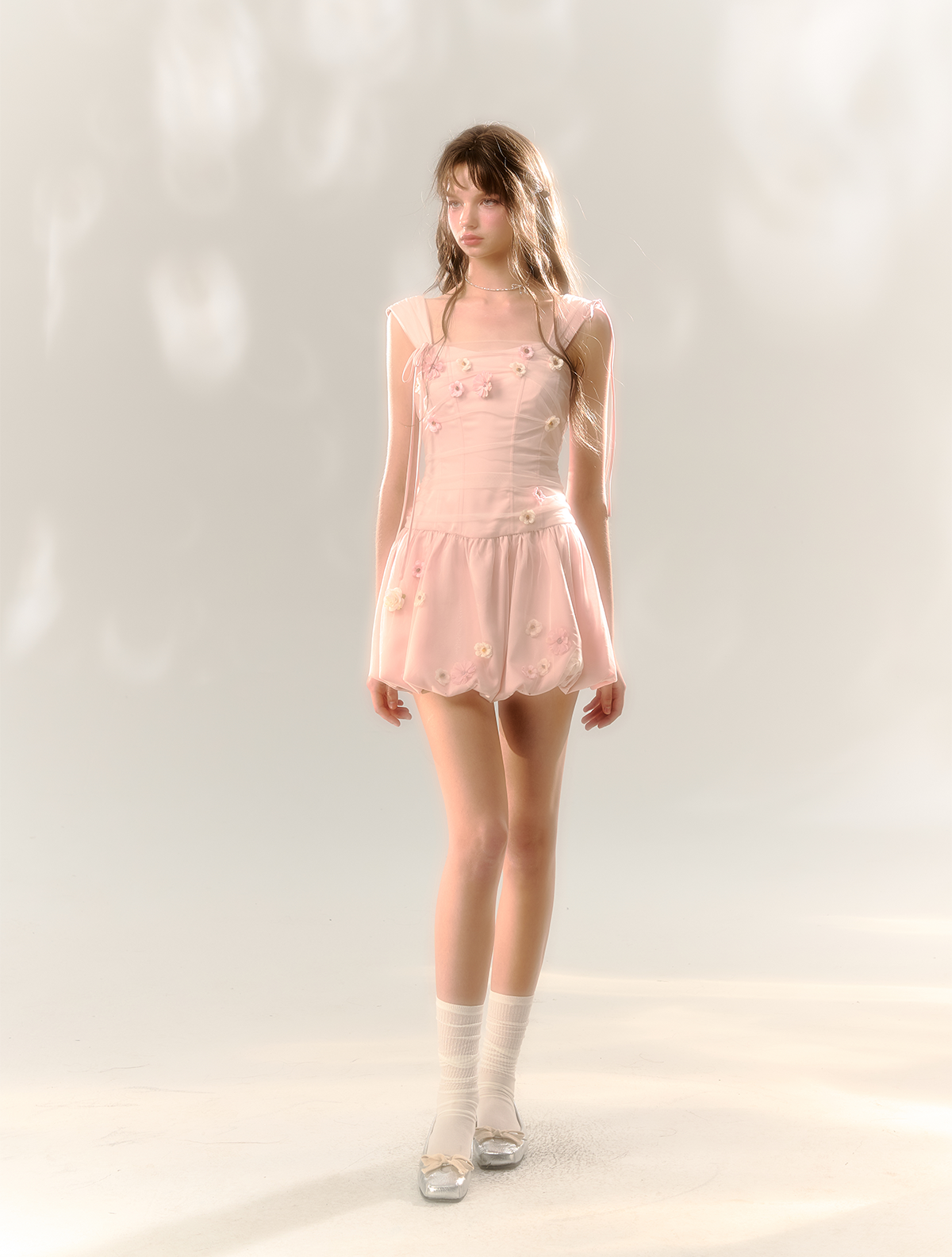 Pink Handmade Flower Suspender Dress SUN0064