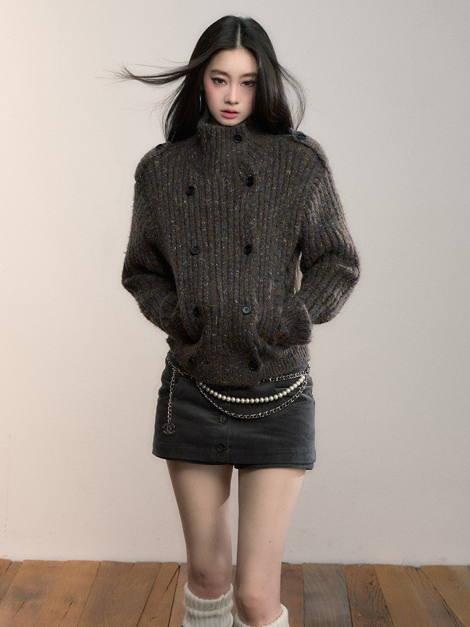 Yarn High-Neck Knit Cardigan VIA0357