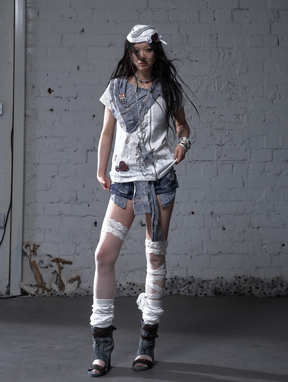 Punk Plaid Scarf Fake Two-piece T-shirt NOR0183