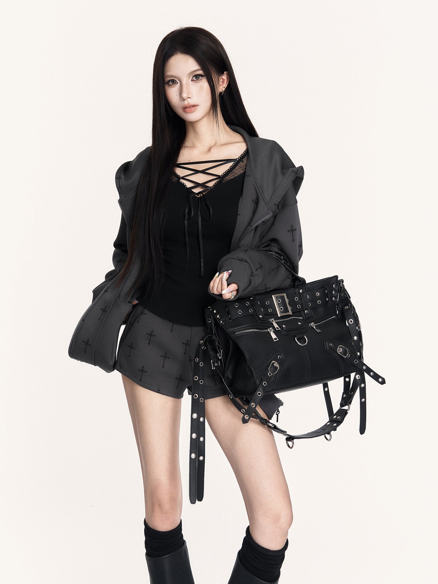 Casual Cross Design Hooded Jacket/Shorts VOC0459