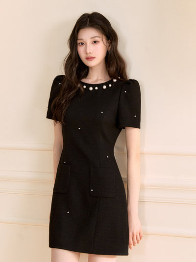 Starry Beaded Puff Sleeves Dress OSH0124