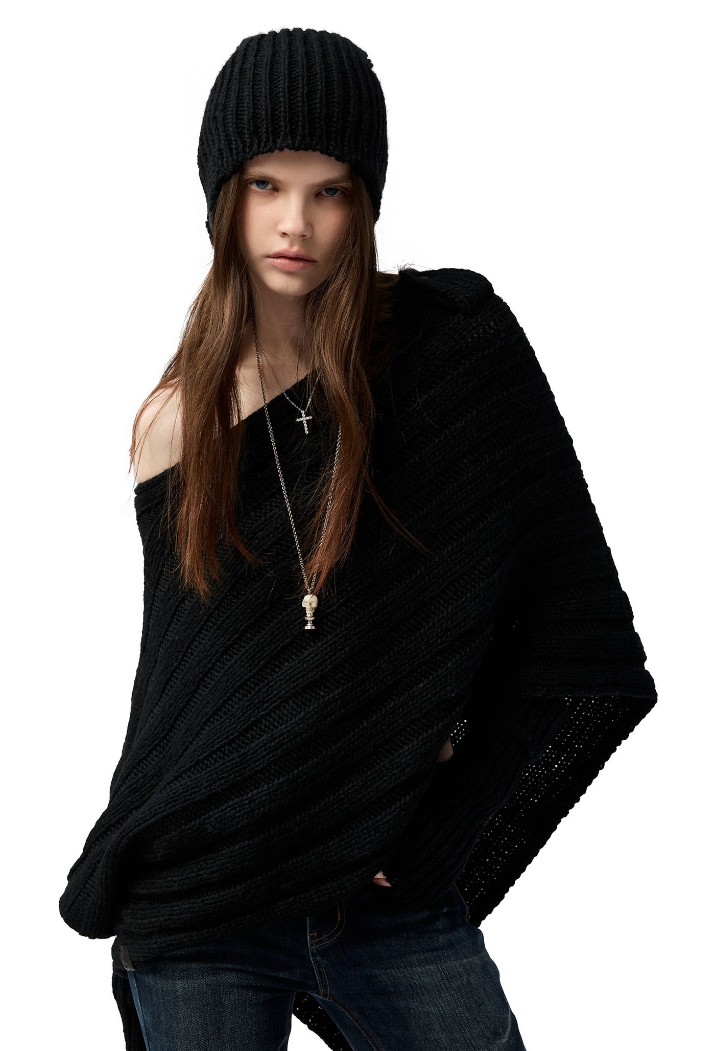 Black Irregular Sweater/Neck Warmer+Arm Sleeves 4MU0153
