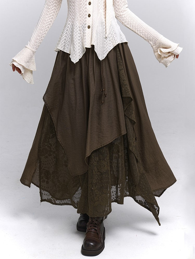 Artistic Irregular Lace Midi Skirt LAD0234