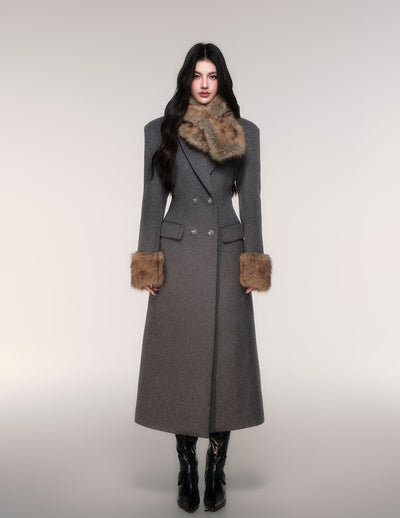 Grey Detachable Scarf Long Coat LUL0207
