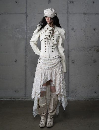 Punk Stand Collar Short Leather Jacket NOR0203