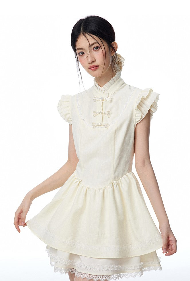 Chinese Style Buttoned Flying Sleeve Lace Dress NTO0099