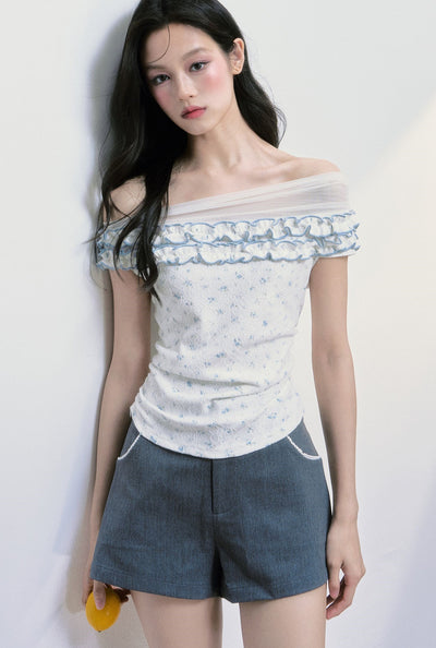 Floral One shoulder Ruffled Top FRA0402
