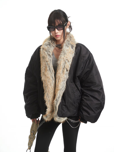 Black Fur Collar Thick Warm Jacket UNC0331