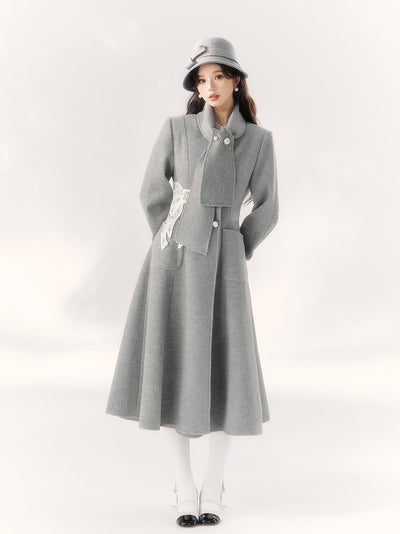 Gray Lace Bow Design Coat BBB0094