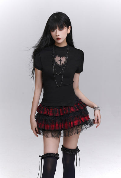 Black Heart Cross Short-sleeved T-shirt LAD0197