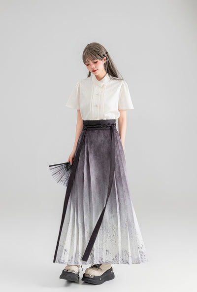 Ancient Style Wind Print Pleated Long Skirt KEI0064