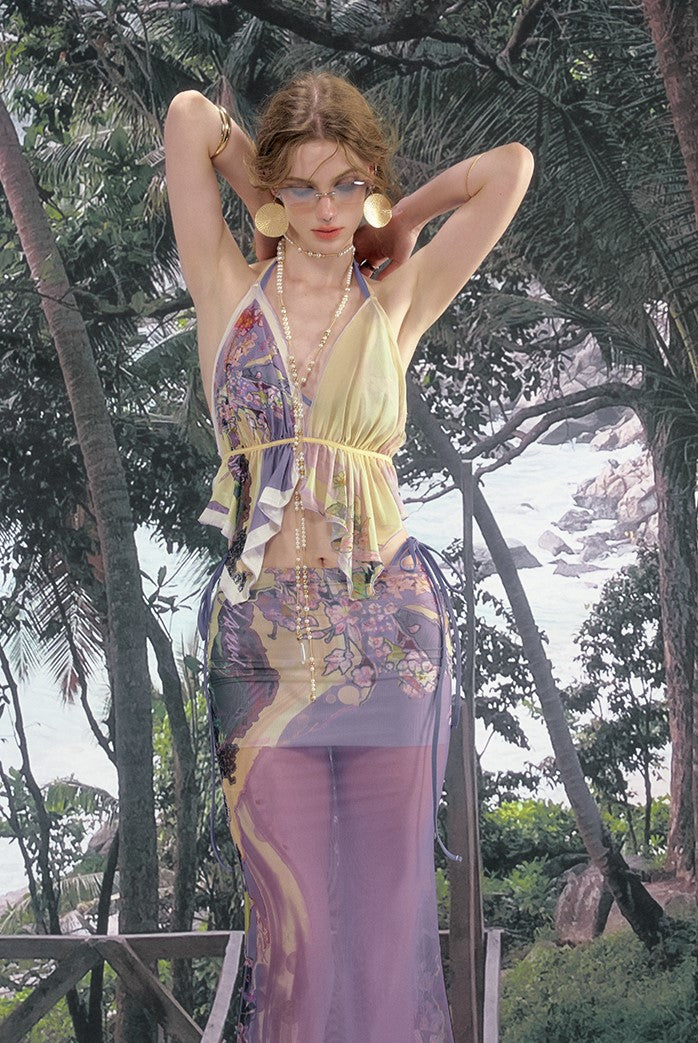 Printed Mesh Camisole+Skirt OFA0238