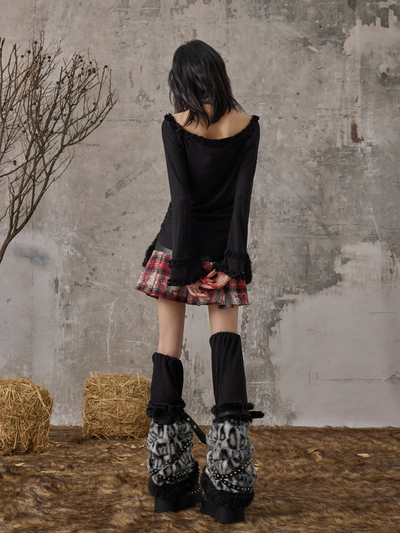 Punk Splicing Leopard Print Rivet Furry Leg Socks FRU0069