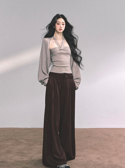 French Knitted Halter Neck Top+Shawl DIA0630