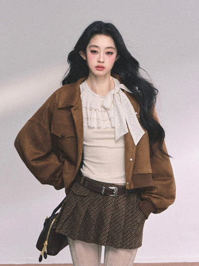 Fake Two-piece Lace Knitted Shirt DIA0657