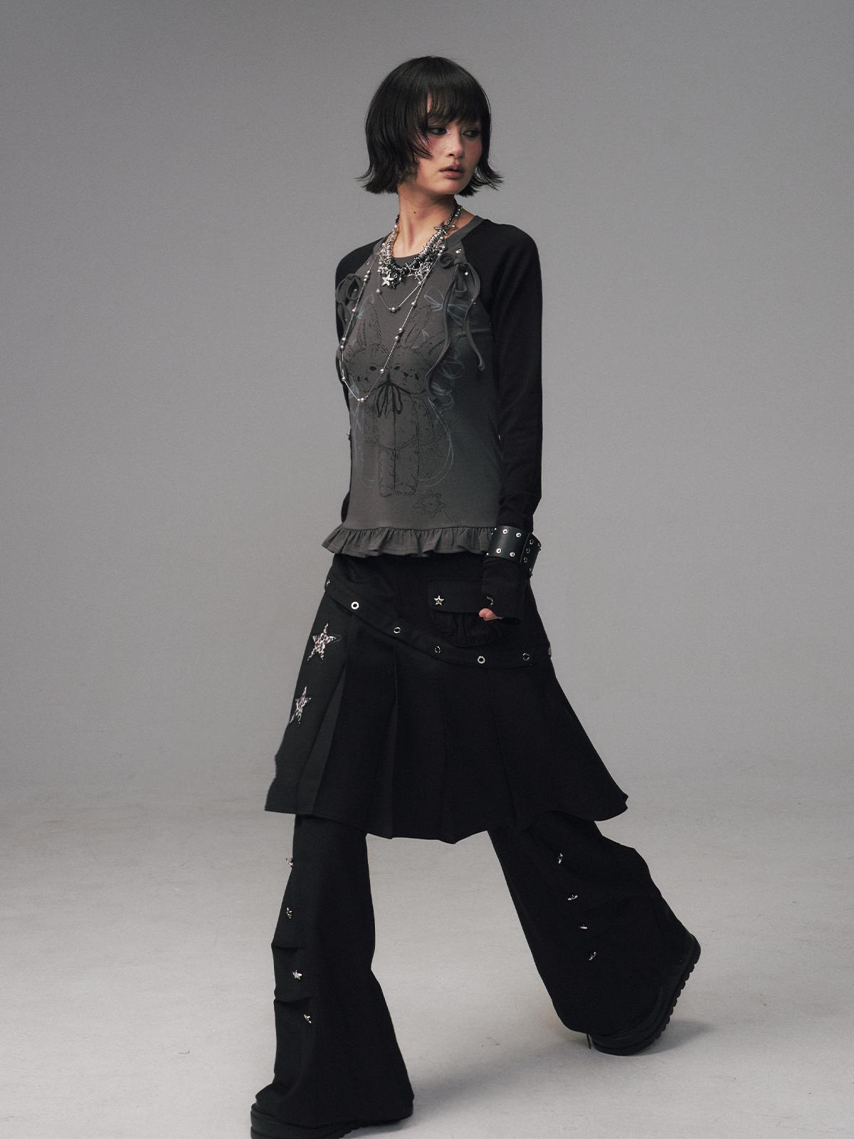 Faux Two-Piece Pleated Skirt Pants FRU0123