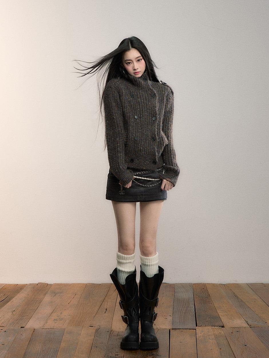 Yarn High-Neck Knit Cardigan VIA0357