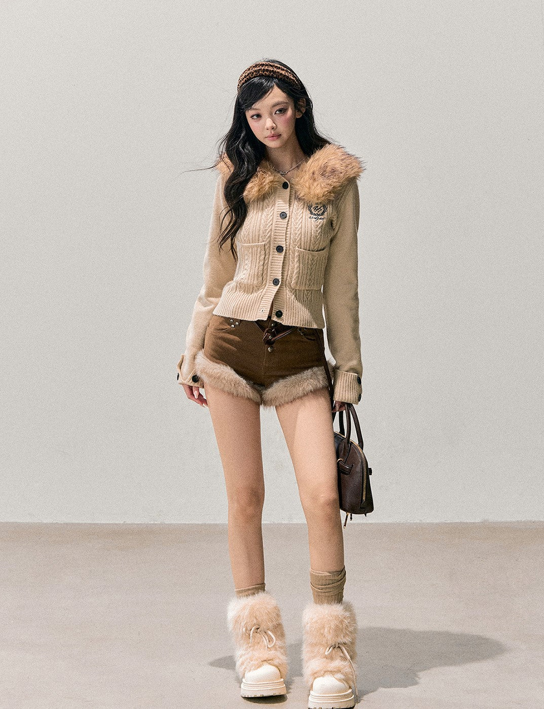 Detachable Fur Collar Knitted Cardigan DIA0766