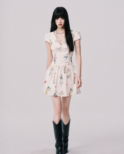 Plant Print French Doll Collar Dress LUL0157