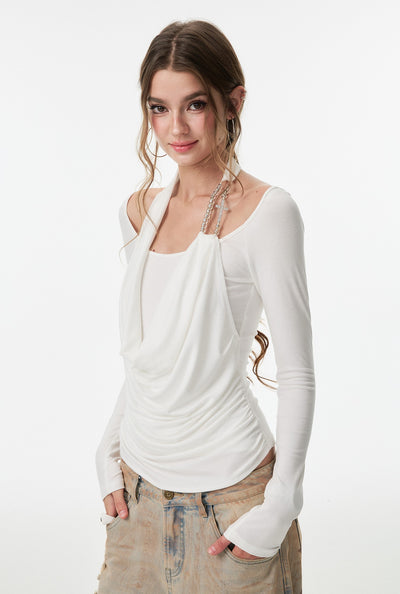 Cross Rhinestone Long Sleeves Top 4MU0157