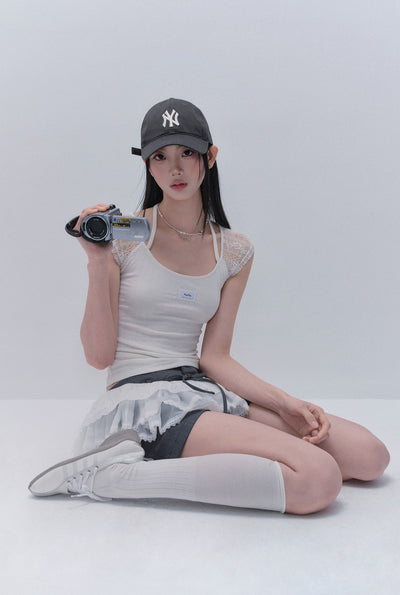 Lace Splicing Short Sleeves T-shirt FRA0339
