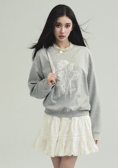 American Graffiti Lazy Gray Round Neck Long Sleeve Sweatshirt/Skirt FRA0204