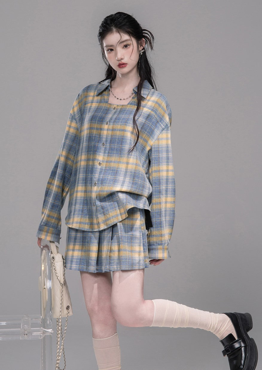 Blue and Yellow Plaid Shirt/Skirt COT0335