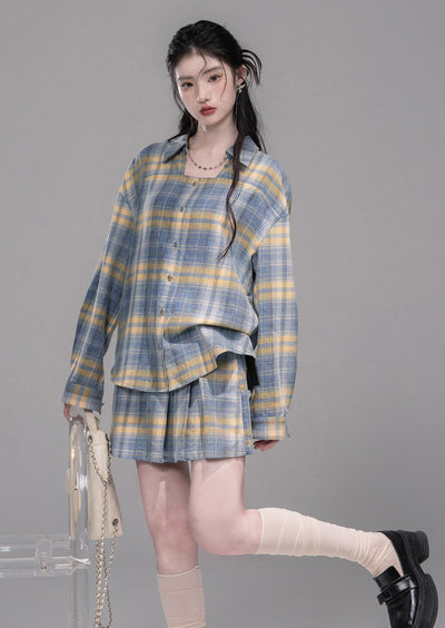 Blue and Yellow Plaid Shirt/Skirt COT0335