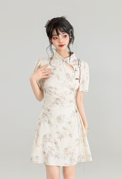 Chinese style Printed Slim Floral Short Dress KEI0142