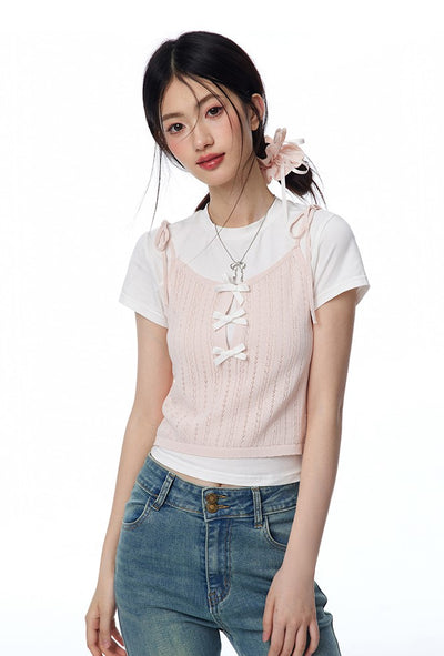 Bow Knitted Camisole/Short-sleeved T-shirt NTO0114