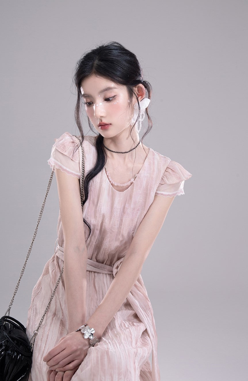 Small Flying Sleeve Pleated Dress COT0277