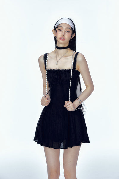 Navy Blue Puffy Suspender Dress CUR0124