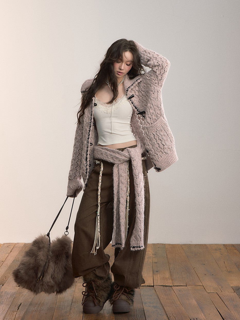 Lapel Duffle Knitted Cardigan/Scarf VIA0371