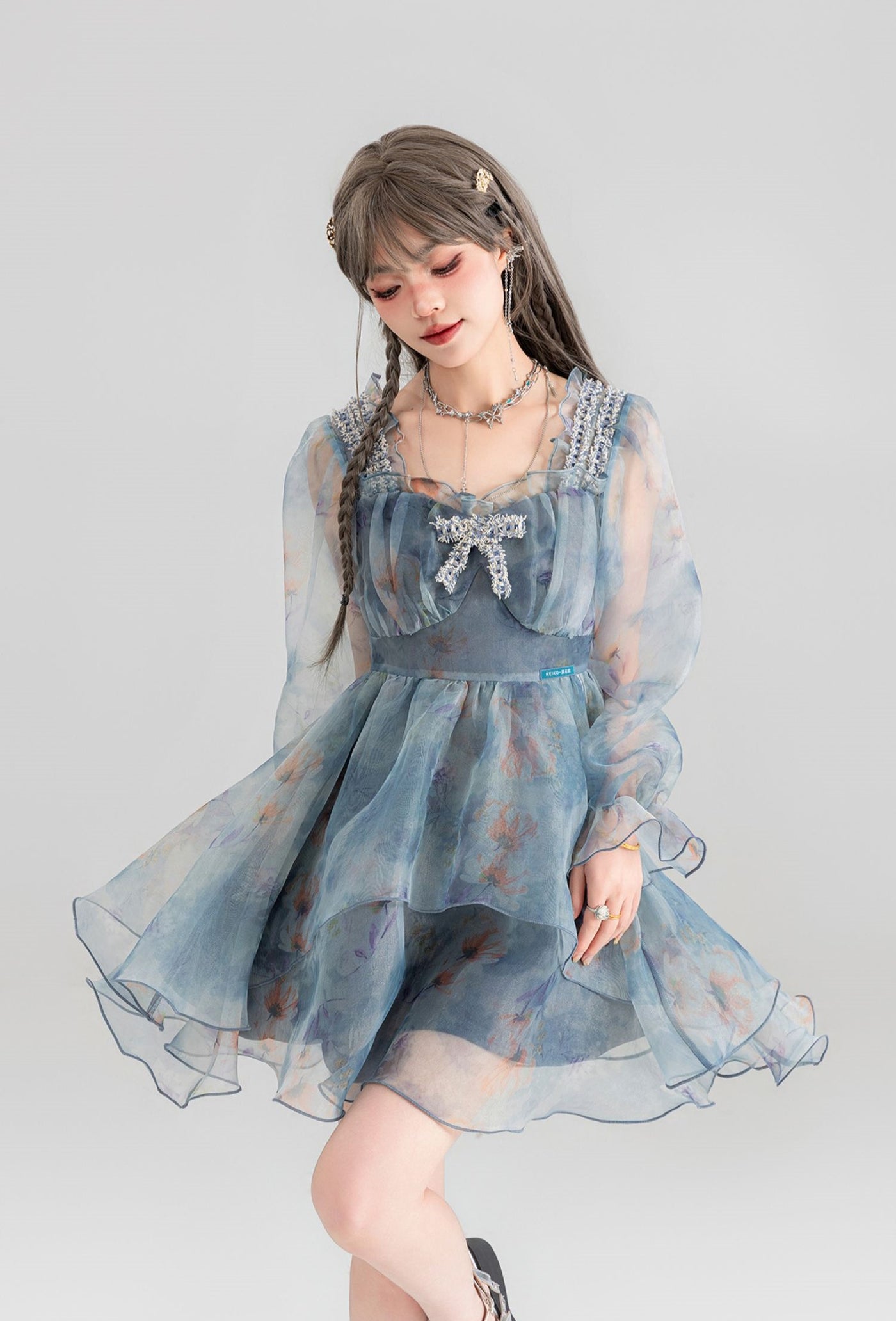 Floral Short/Long Sleeve Fairy Puffy Princess Dress KEI0065