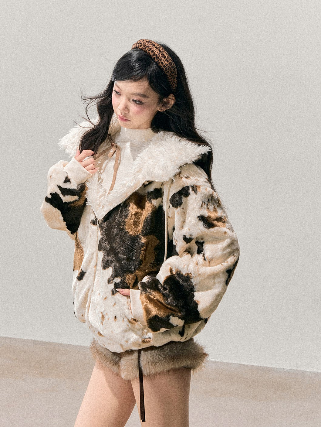Marble Color Fur Coat DIA0749